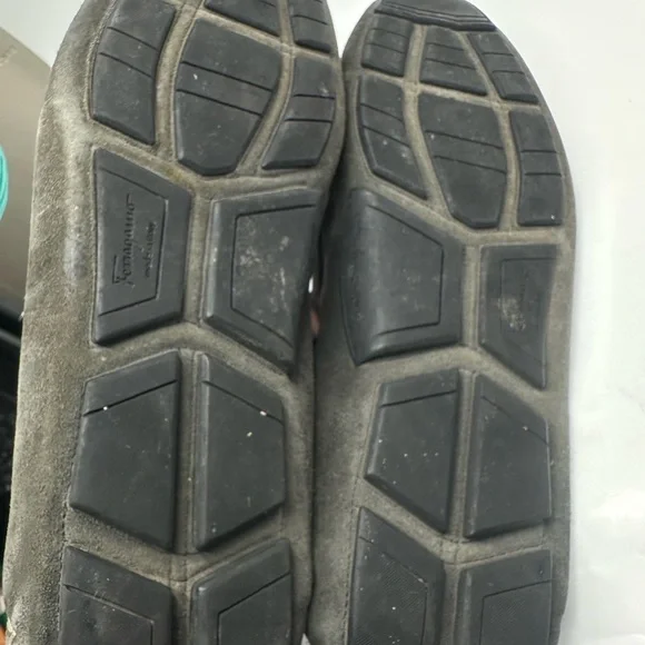 Salvatore Ferragamo Gray Loafers with Gold Buckle